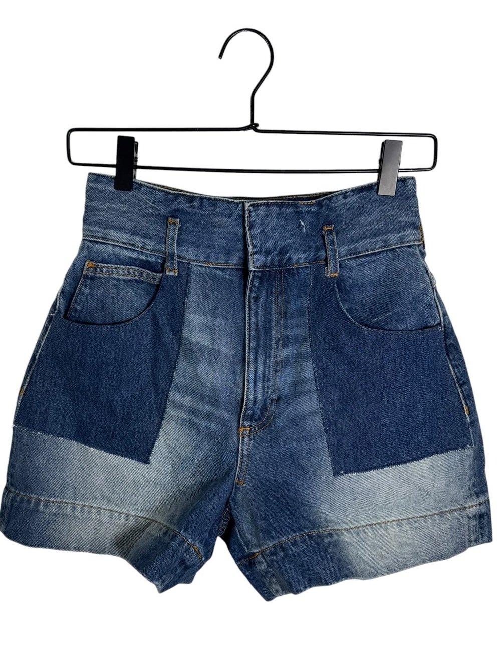 NWT Sandro Paris Precilia Patchwork Denim Shorts Bleu Jean